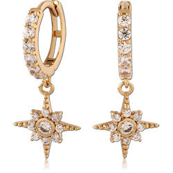 STERLING 925 SILVER GOLD PVD 18K  JEWELED HUGGIES PAIR