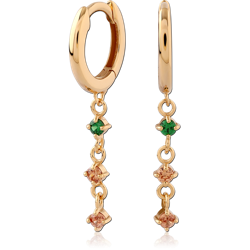 STERLING SILVER 925 18 KARAT GOLD YELLOW PLATED JEWELED HUGGIES PAIR