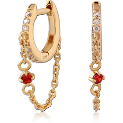 STERLING SILVER 925 18 KARAT GOLD YELLOW PLATED JEWELED HUGGIES PAIR