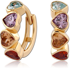 STERLING SILVER 925 18 KARAT GOLD YELLOW PLATED JEWELED HUGGIES PAIR