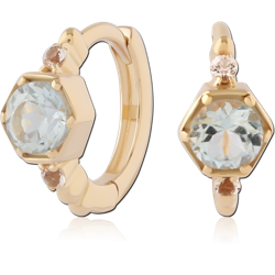 STERLING SILVER 925 18 KARAT GOLD YELLOW PLATED JEWELED HUGGIES PAIR