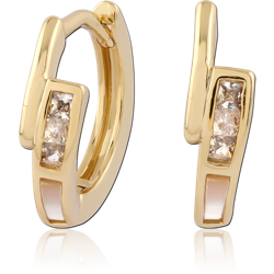 STERLING 925 SILVER GOLD PLATED 18K JEWELED HUGGIES PAIR SPECIAL NEW DESIGN