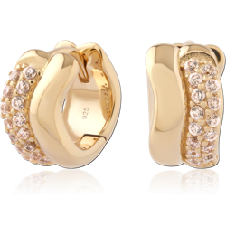 STERLING SILVER 925 18 KARAT GOLD YELLOW PLATED JEWELED HUGGIES PAIR
