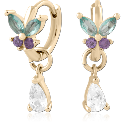 STERLING 925 SILVER GOLD PLATED 18K JEWELED HUGGIES PAIR SPECIAL NEW DESIGN