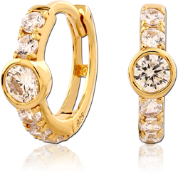 STERLING 925 SILVER GOLD PVD COATED JEWELED HUGGIES PAIR