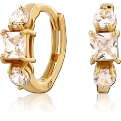 STERLING 925 SILVER GOLD PVD COATED JEWELED HUGGIES PAIR