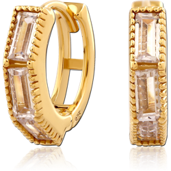 STERLING 925 SILVER GOLD PVD COATED JEWELED HUGGIES PAIR