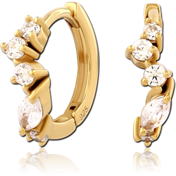 STERLING 925 SILVER GOLD PVD COATED JEWELED HUGGIES PAIR