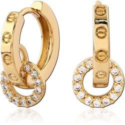 STERLING 925 SILVER GOLD PLATED JEWELED HUGGIES PAIR SPECIAL NEW DESIGN