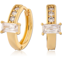 STERLING 925 SILVER GOLD PLATED JEWELED HUGGIES PAIR SPECIAL NEW DESIGN