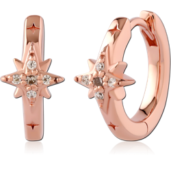 STERLING 925 SILVER ROSE GOLD PLATED JEWELED HUGGIES PAIR