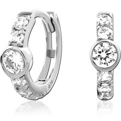 STERLING SILVER 925 RHODIUM COATED JEWELED HUGGIES PAIR