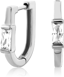 STERLING SILVER 925 RHODIUM COATED JEWELED HUGGIES PAIR