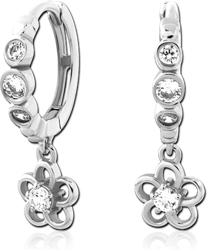 STERLING SILVER 925 RHODIUM COATED JEWELED HUGGIES PAIR