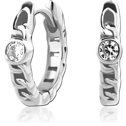 STERLING SILVER 925 RHODIUM COATED JEWELED HUGGIES PAIR