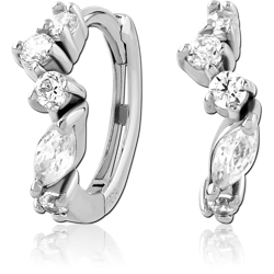 STERLING SILVER 925 RHODIUM COATED JEWELED HUGGIES PAIR