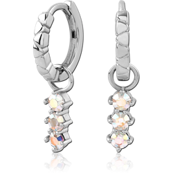 STERLING SILVER 925 RHODIUM COATED JEWELED HUGGIES PAIR