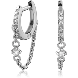 STERLING SILVER 925 RHODIUM COATED JEWELED HUGGIES PAIR