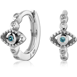 STERLING SILVER 925 RHODIUM COATED JEWELED HUGGIES PAIR