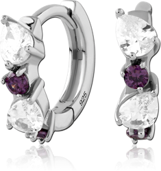 STERLING SILVER 925 RHODIUM COATED JEWELED HUGGIES PAIR