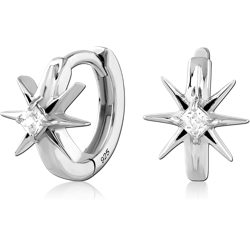 STERLING SILVER 925 RHODIUM COATED JEWELED HUGGIES PAIR