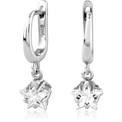 STERLING SILVER 925 RHODIUM COATED JEWELED HUGGIES PAIR