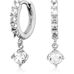 STERLING SILVER 925 RHODIUM COATED JEWELED HUGGIES PAIR SPECIAL NEW DESIGN