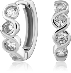STERLING SILVER 925 RHODIUM COATED JEWELED HUGGIES PAIR SPECIAL NEW DESIGN
