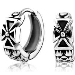 SURGICAL STEEL GRADE 316L HUGGIES PAIR - IRON CROSS