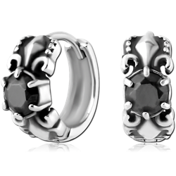 SURGICAL STEEL GRADE 316L JEWELED HUGGIES PAIR - FLEUR DE LIS