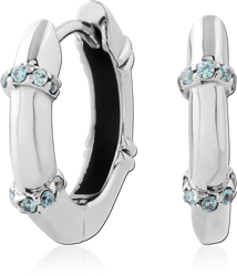 316L SURGICAL STEEL GRADE 316L HINGED HUGGIES DOUBLE ROW AQUA GEMS CLUSTER ACCENTS