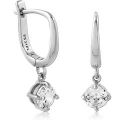 316L SURGICAL STEEL GRADE 316L HINGED HUGGIES WITH ROUND CLEAR GEM DANGLE PRONG SET