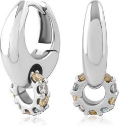 316L SURGICAL STEEL GRADE 316L HINGED HUGGIES WITH MULTICOLOR GEM CIRCLE CHARM POLISHED FINISH
