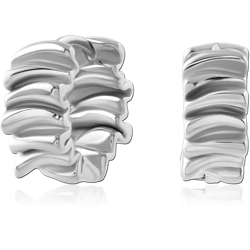 316L SURGICAL STEEL GRADE 316L HUGGIE EARRINGS SCULPTED RIPPLE TEXTURE WIDE BAND