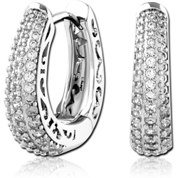 316L SURGICAL STEEL GRADE 316L HUGGIE EARRINGS TRIPLE ROW PAVE CRYSTAL