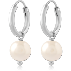 STERLING 925 SILVER HUGGIES SMOOTH HOOP WITH ROUND PEARL DROP CHARM