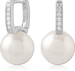 STERLING 925 SILVER HUGGIES CLEAR JEWELED ROW WITH PEARL DROP CHARM