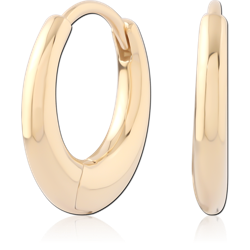 GOLD PVD 18K COATED SURGICAL STEEL GRADE 316L HINGED HUGGIE HOOP ROUNDED OVAL