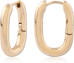 GOLD PVD 18K COATED SURGICAL STEEL GRADE 316L HINGED HUGGIE HOOP ROUNDED RECTANGLE