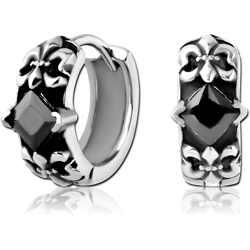 STERILE SURGICAL STEEL GRADE 316L JEWELED HUGGIES PAIR - FLEUR DE LIS