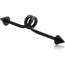 BLACK PVD COATED SURGICAL STEEL GRADE 316L INDUSTRIAL SPRING BARBELL WITH CONES