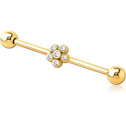 GOLD PVD COATED SURGICAL STEEL GRADE 316L INDUSTRIAL BARBELL WITH ADJUSTABLE SLIDING CHARM- FLOWER