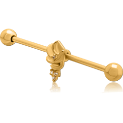 GOLD PVD COATED SURGICAL STEEL GRADE 316L INDUSTRIAL BARBELL WITH SLIDING CHARM