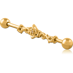 GOLD PVD COATED SURGICAL STEEL GRADE 316L INDUSTRIAL BARBELL WITH SLIDING CHARM