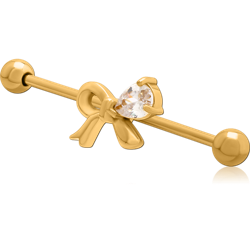GOLD PVD COATED SURGICAL STEEL GRADE 316L INDUSTRIAL BARBELL WITH SLIDING CHARM