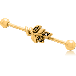 GOLD PVD COATED SURGICAL STEEL GRADE 316L INDUSTRIAL BARBELL WITH SLIDING CHARM