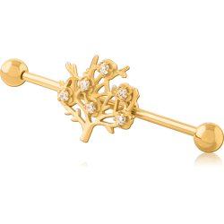 GOLD PVD COATED SURGICAL STEEL GRADE 316L INDUSTRIAL BARBELL WITH SLIDING CHARM