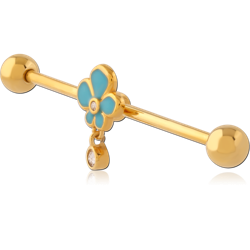 316L GOLD PVD COATED SURGICAL STEEL GRADE 316L INDUSTRIAL BARBELL WITH SLIDING CHARM
