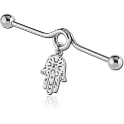 SURGICAL STEEL GRADE 316L INDUSTRIAL BARBELL WITH WHITE METAL DANGLING CHARM