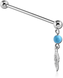 SURGICAL STEEL GRADE 316L INDUSTRIAL BARBELL WITH WHITE METAL CHARM AND BEAD